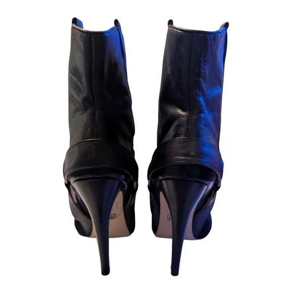 Buffalo London Womens Black Leather Suede Biker Ankle Stiletto Boots Sz 6.5/37 - Picture 3 of 9